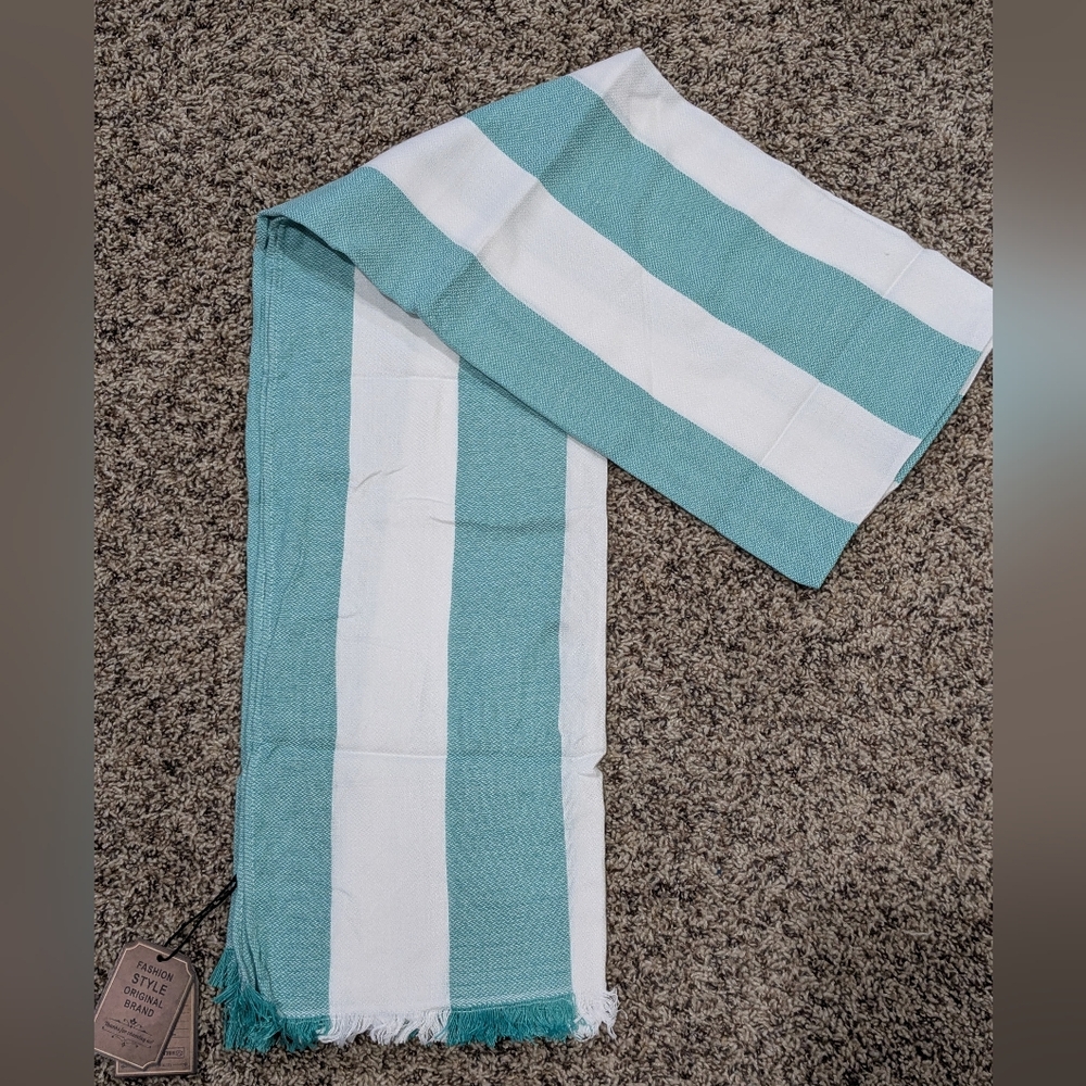 Turkish Cotton Green and White Striped Towel Beach Blanket Pool Large